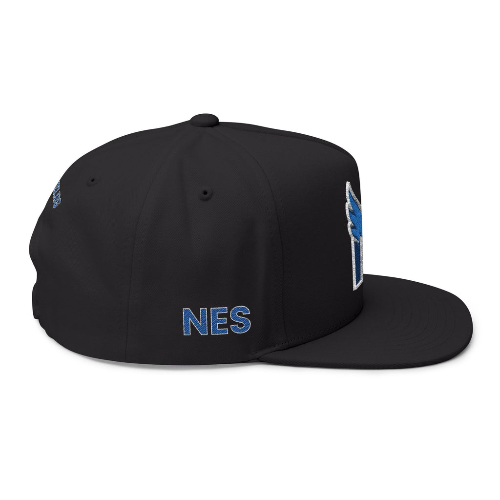Embroidered Flat Bill Cap — Blue Jay 'N' Logo (Newfields)