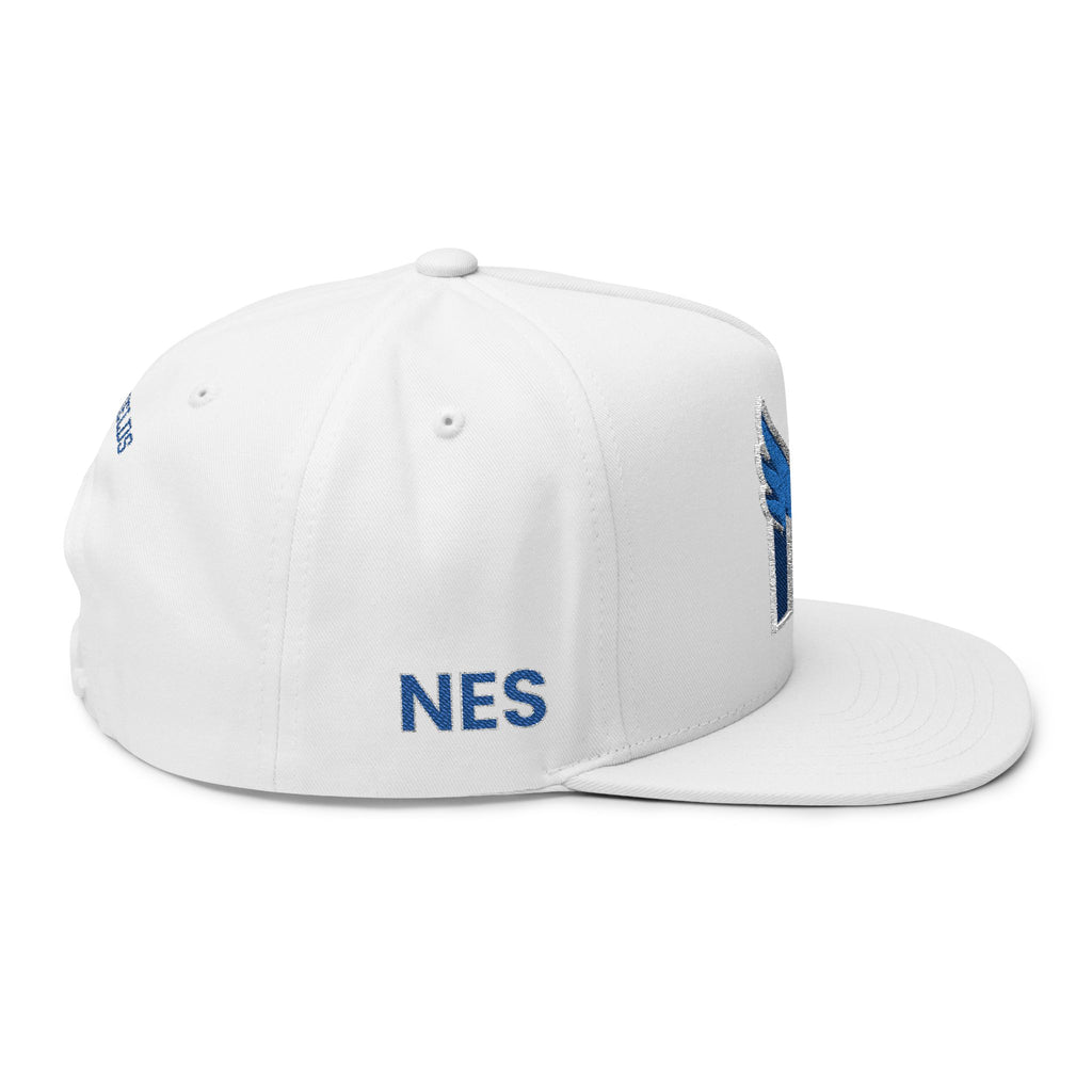 Embroidered Flat Bill Cap — Blue Jay 'N' Logo (Newfields)