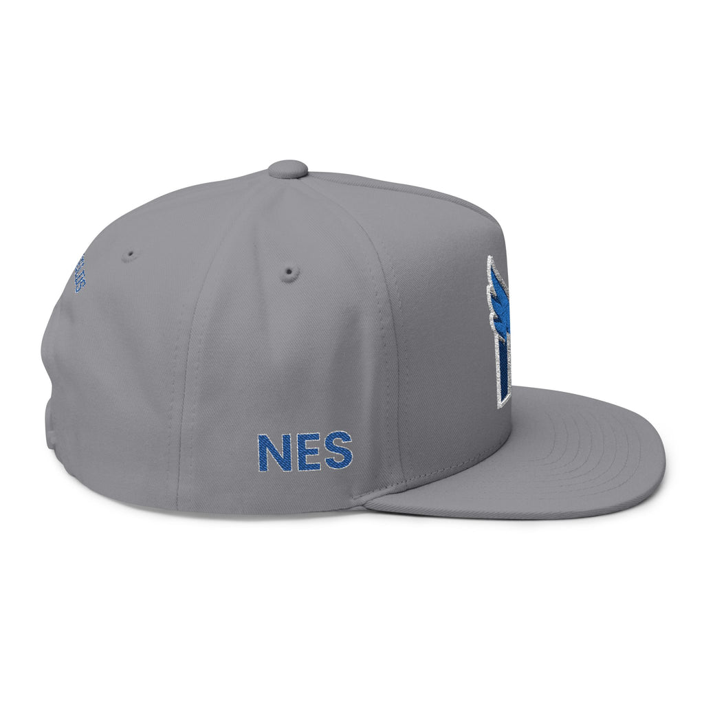 Embroidered Flat Bill Cap — Blue Jay 'N' Logo (Newfields)