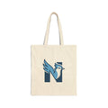 Newfields Blue Jay Tote Bag — Canvas Cotton Eco Grocery Tote with"N" Logo and ‘NEWFIELDS’ Vertical Logo