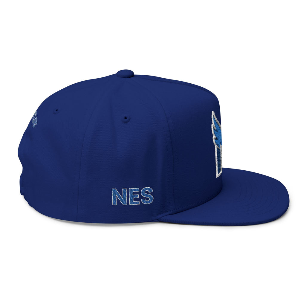 Embroidered Flat Bill Cap — Blue Jay 'N' Logo (Newfields)
