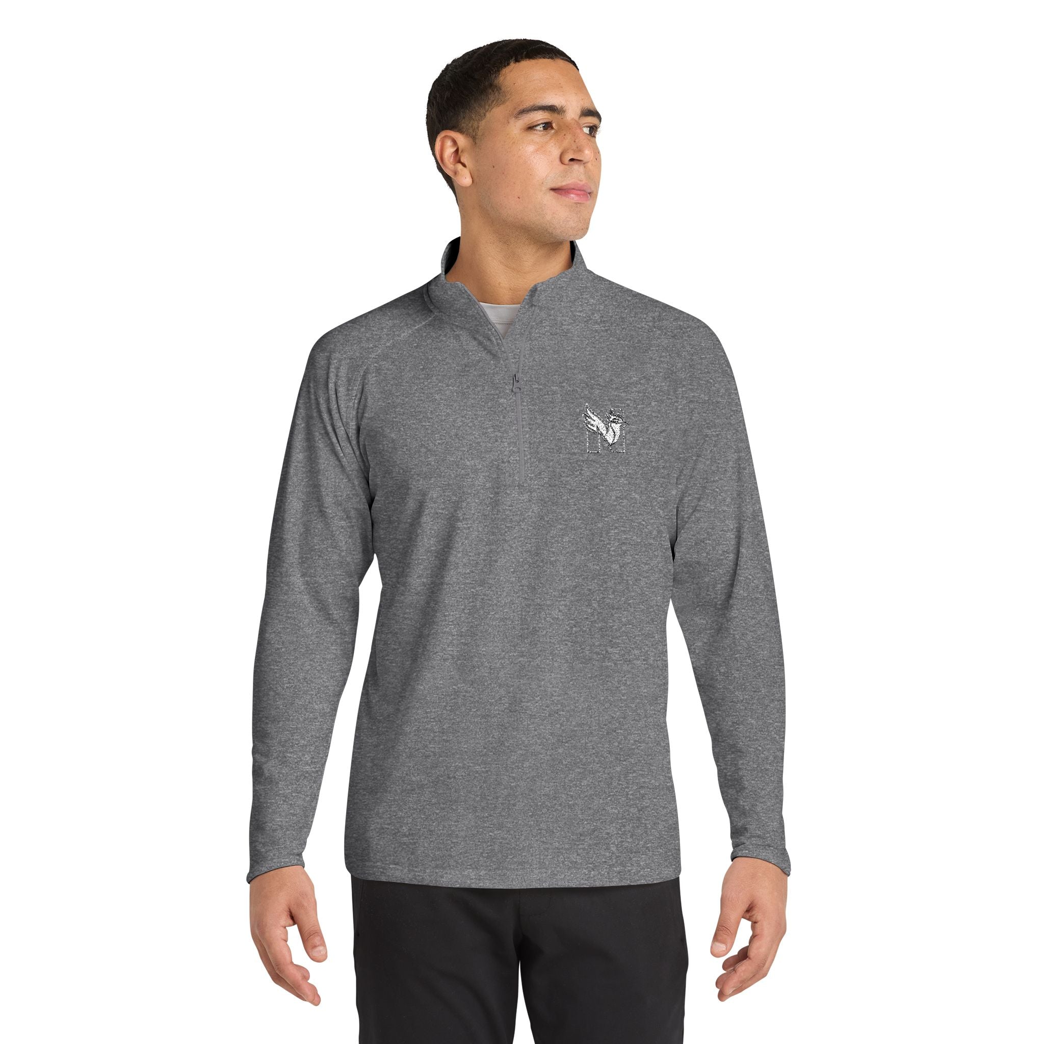 Men's Embroidered Quarter-Zip Pullover – White NES N Logo