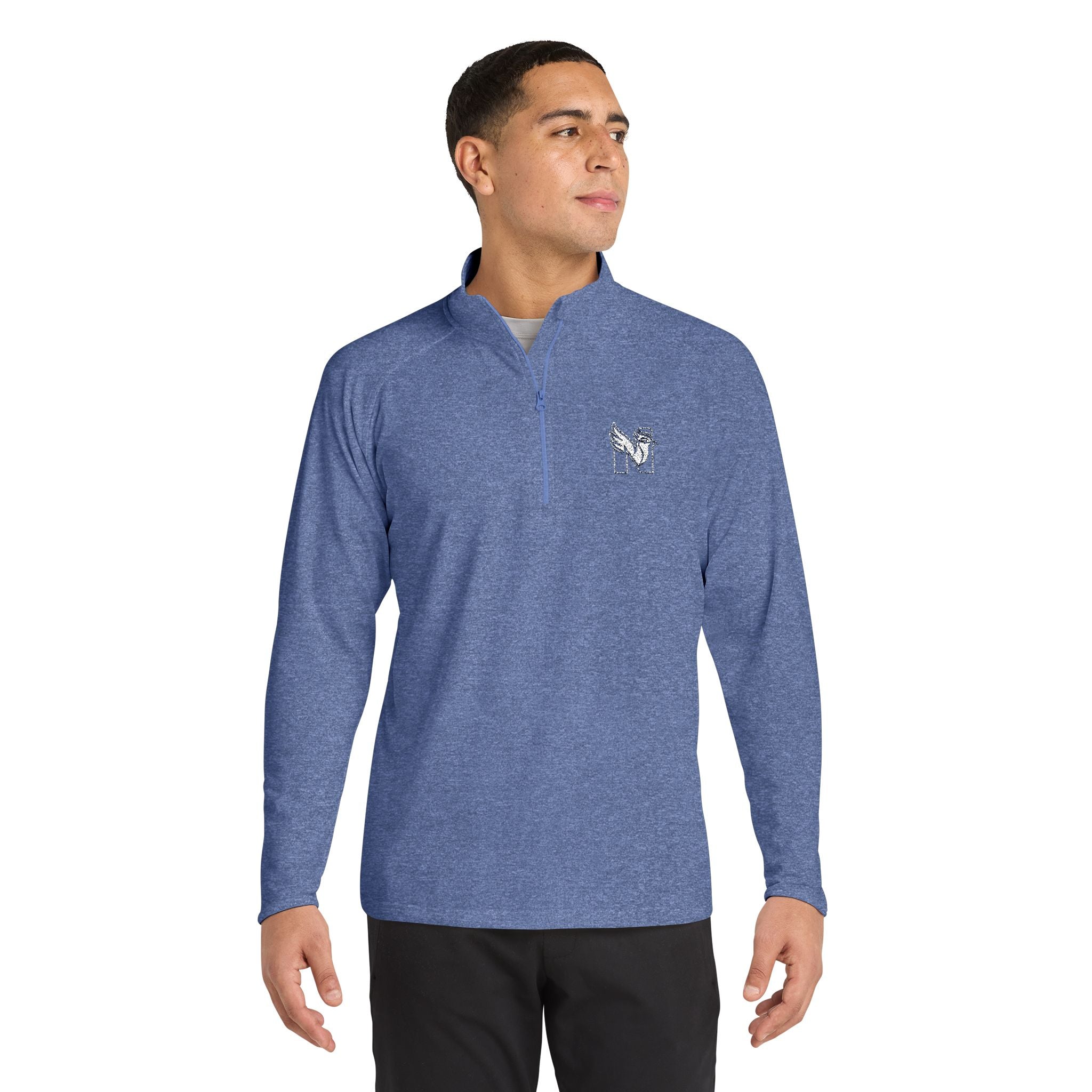 Men's Embroidered Quarter-Zip Pullover – White NES N Logo