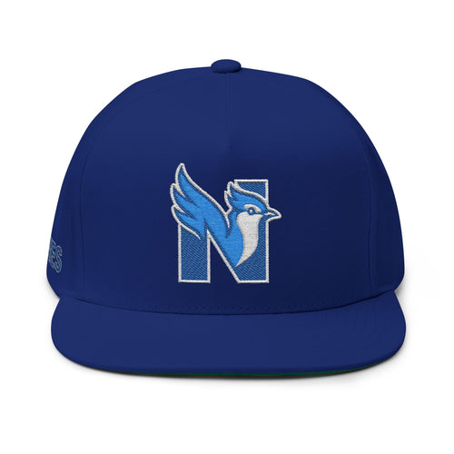 Embroidered Flat Bill Cap — Blue Jay 'N' Logo (Newfields)