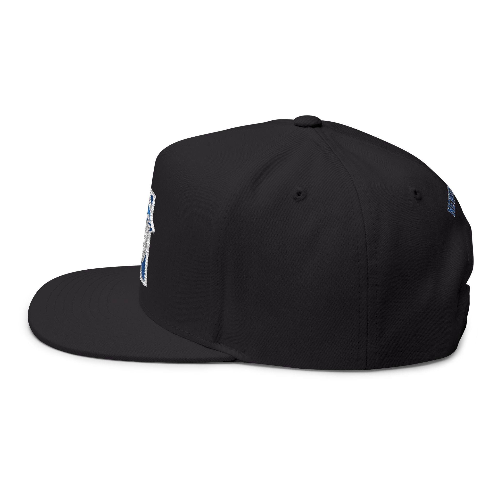 Embroidered Flat Bill Cap — Blue Jay 'N' Logo (Newfields)